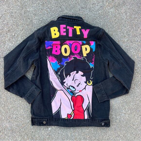 Betty Boop Black Trucker Jean Jacket XS - Picture 1 of 8